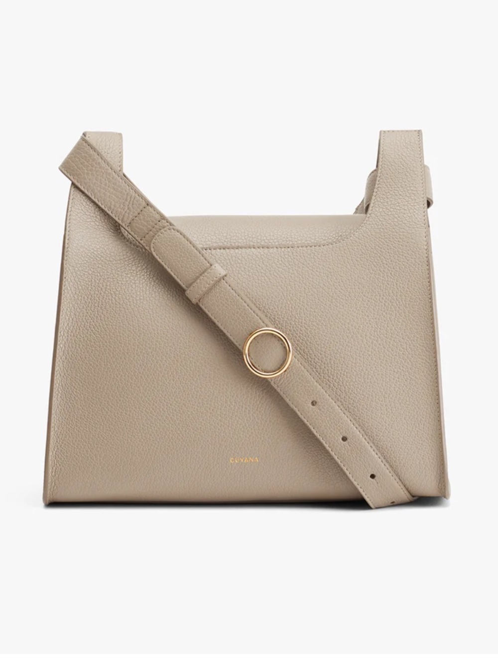 CUYANA Mini Double Loop Cream Pebbled Leather Adjustable Strap Crossbody Bag
